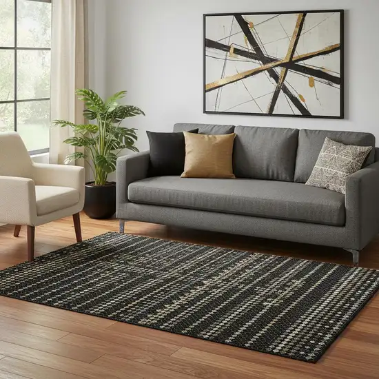 Black Gold And Silver Striped Washable Area Rug With UV Protection Photo 2