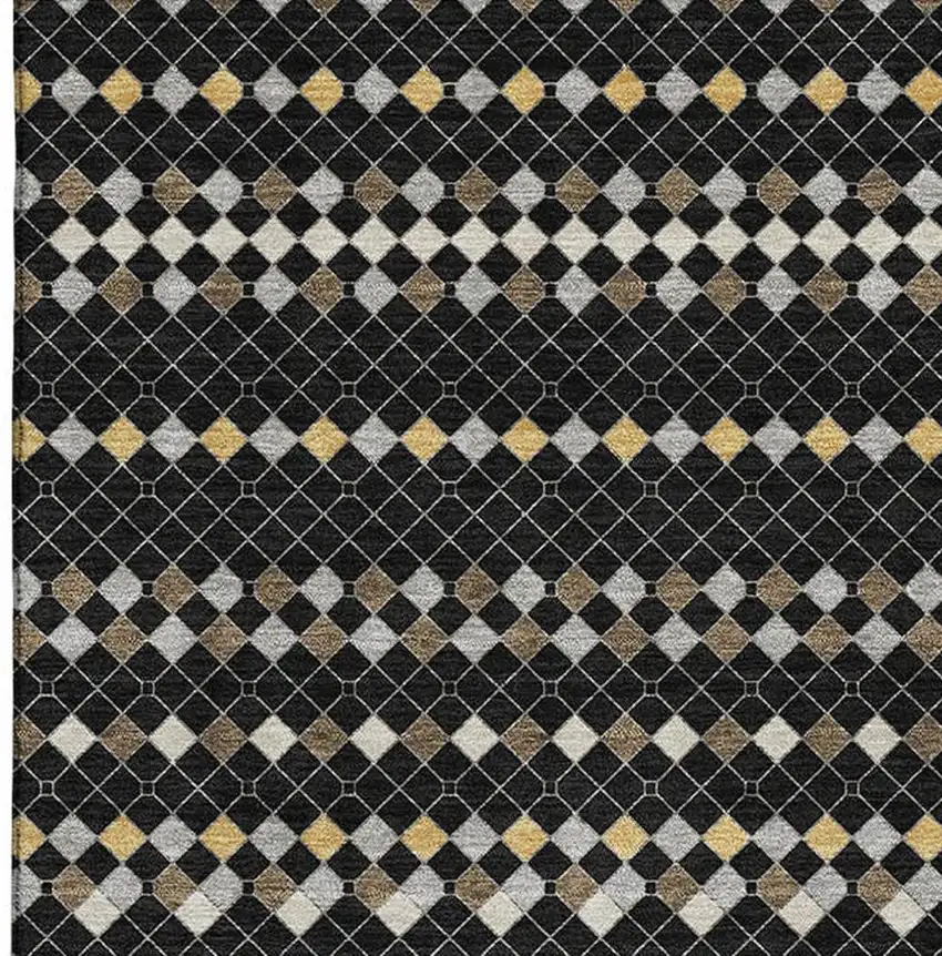 Black Gold And Silver Striped Washable Area Rug With UV Protection Photo 2