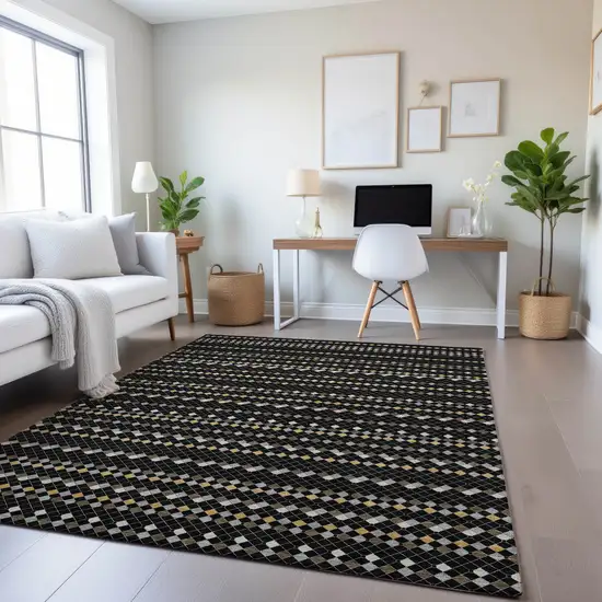 Black Gold And Silver Striped Washable Area Rug With UV Protection Photo 4