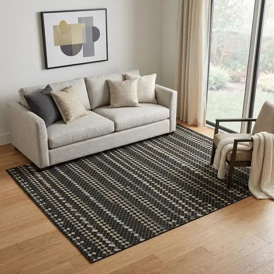 Black Gold And Silver Striped Washable Area Rug With UV Protection Photo 1