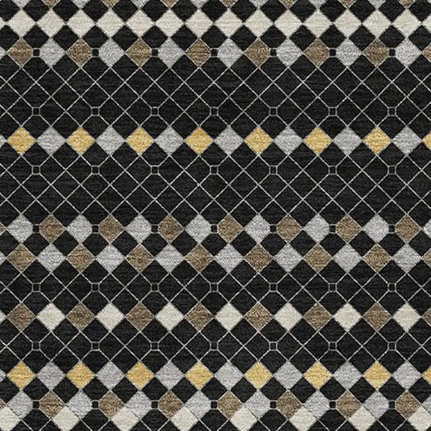 Black Gold And Silver Striped Washable Area Rug With UV Protection Photo 2