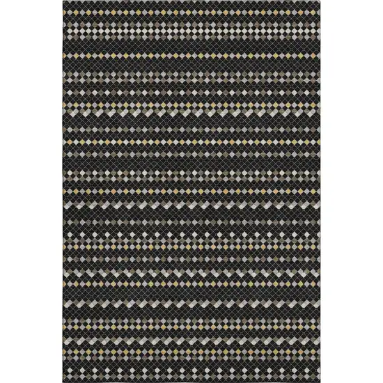 Black Gold And Silver Striped Washable Area Rug With UV Protection Photo 1