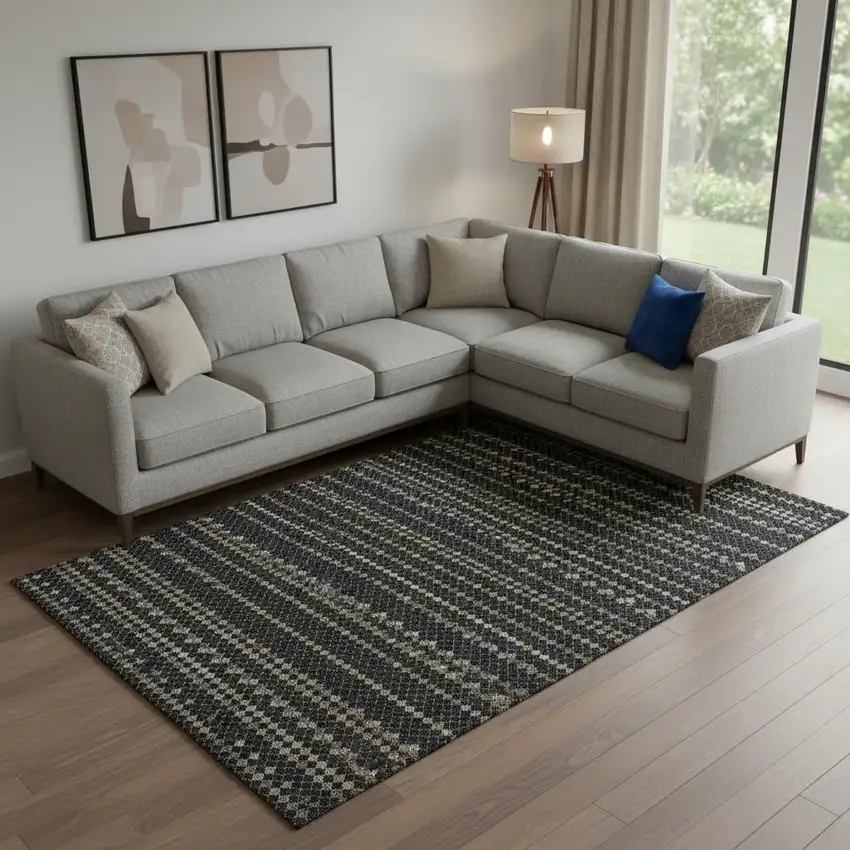 Black Gold And Silver Striped Washable Area Rug With UV Protection Photo 2