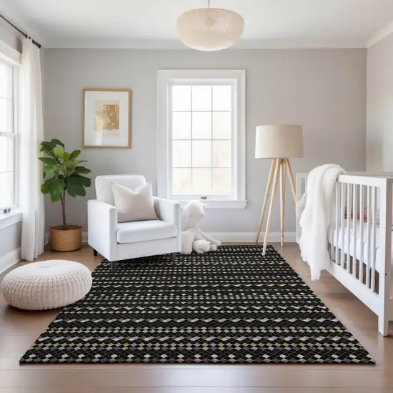 Black Gold And Silver Striped Washable Area Rug With UV Protection Photo 5