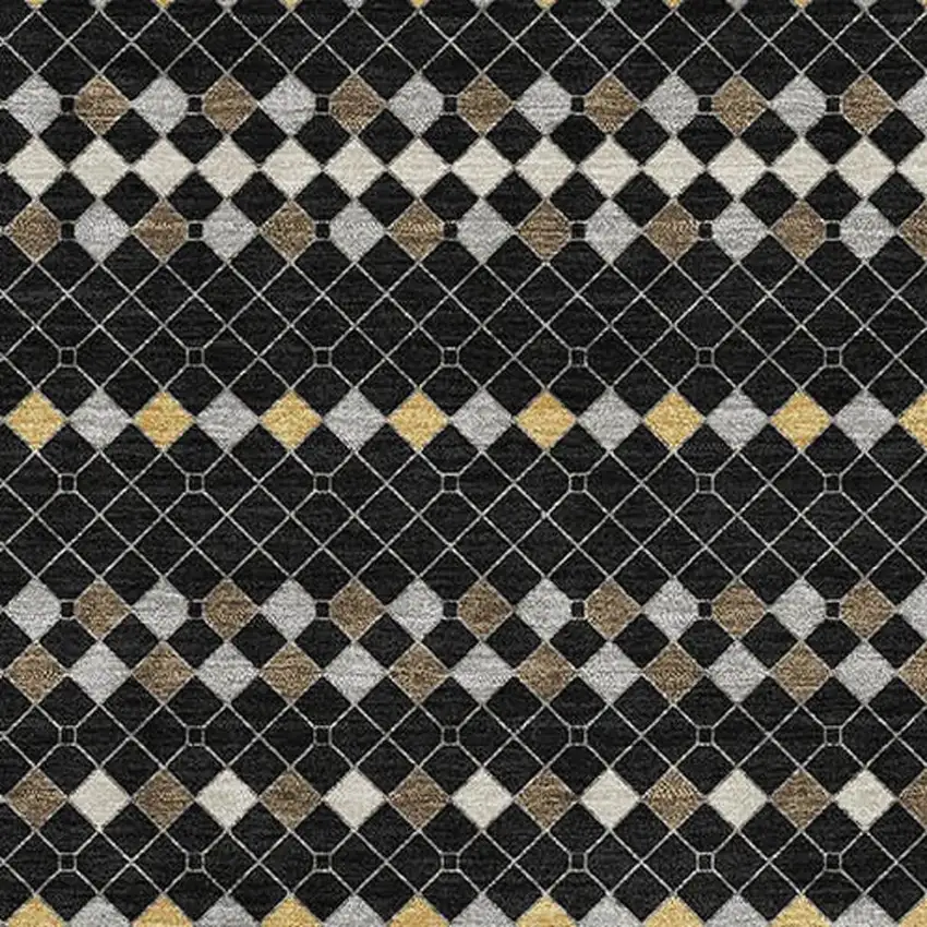 Black Gold And Silver Striped Washable Area Rug With UV Protection Photo 2