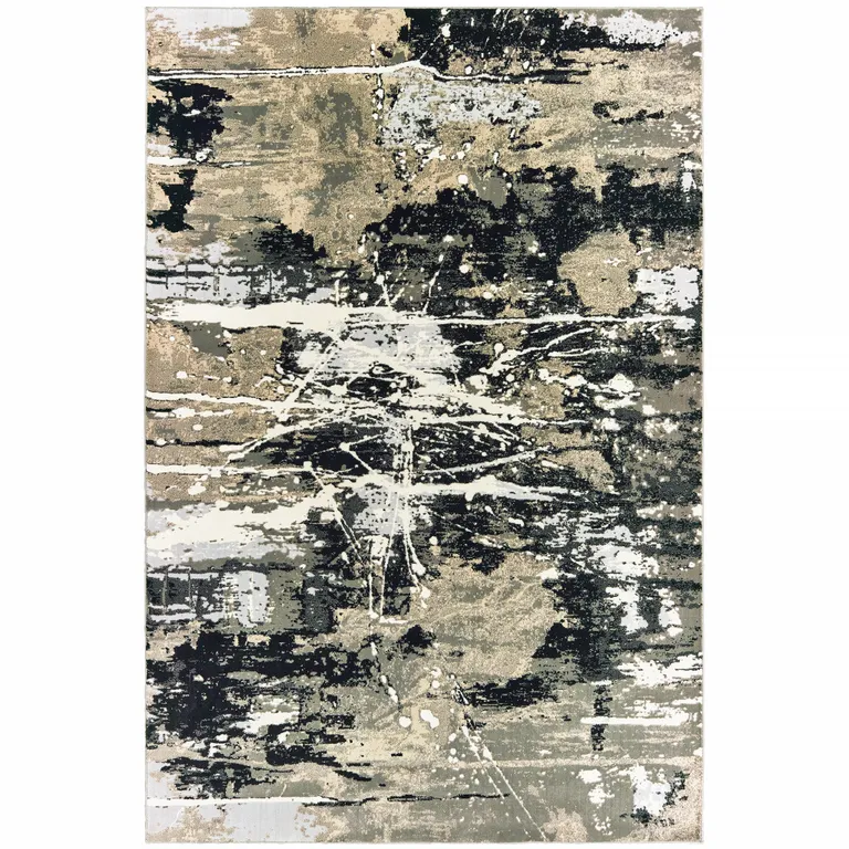 Black Gold Grey And Ivory Abstract Power Loom Stain Resistant Area Rug Photo 2