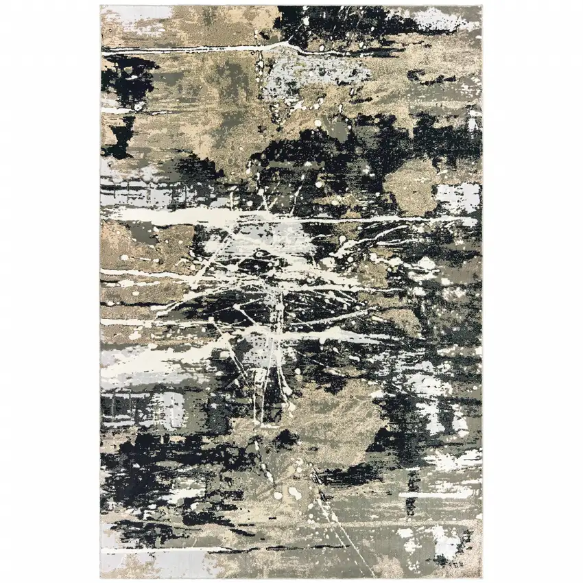 Black Gold Grey And Ivory Abstract Power Loom Stain Resistant Area Rug Photo 2