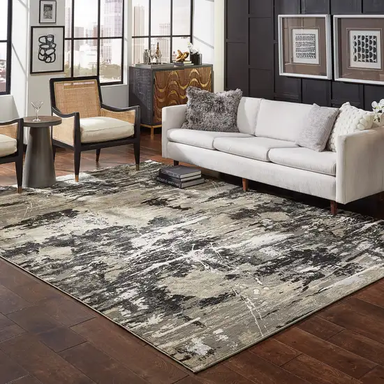Black Gold Grey And Ivory Abstract Power Loom Stain Resistant Area Rug Photo 8