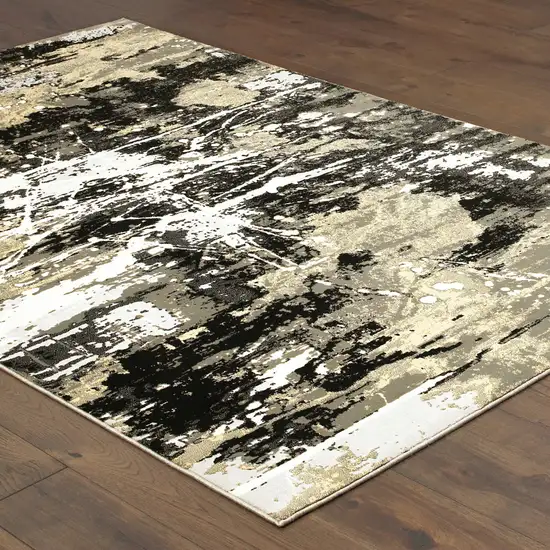 Black Gold Grey And Ivory Abstract Power Loom Stain Resistant Area Rug Photo 5