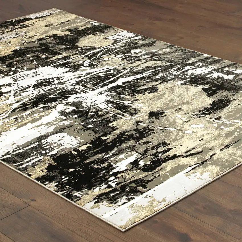 Black Gold Grey And Ivory Abstract Power Loom Stain Resistant Area Rug Photo 5