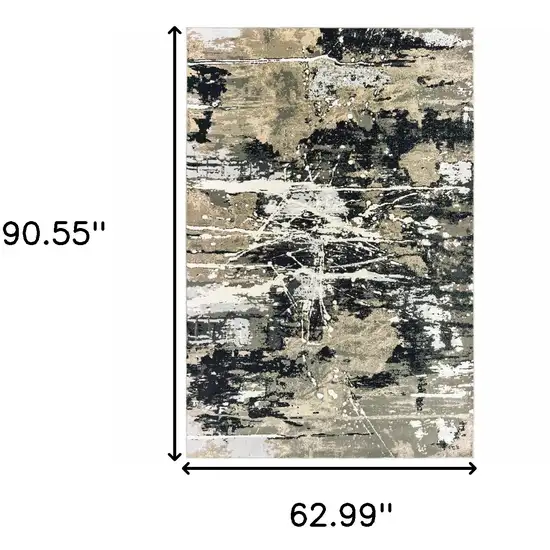 Black Gold Grey And Ivory Abstract Power Loom Stain Resistant Area Rug Photo 3