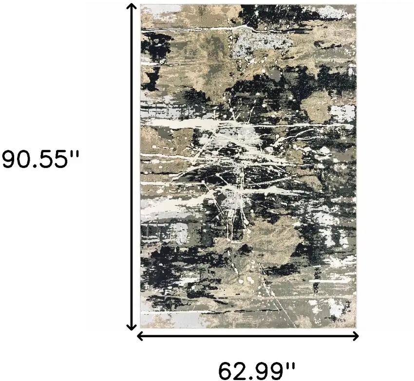 Black Gold Grey And Ivory Abstract Power Loom Stain Resistant Area Rug Photo 3