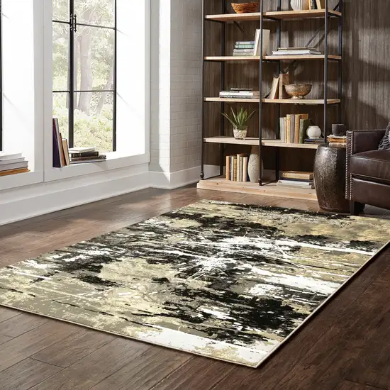 Black Gold Grey And Ivory Abstract Power Loom Stain Resistant Area Rug Photo 7