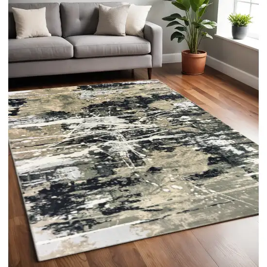 Black Gold Grey And Ivory Abstract Power Loom Stain Resistant Area Rug Photo 1