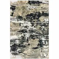 Photo of Black Gold Grey And Ivory Abstract Power Loom Stain Resistant Area Rug