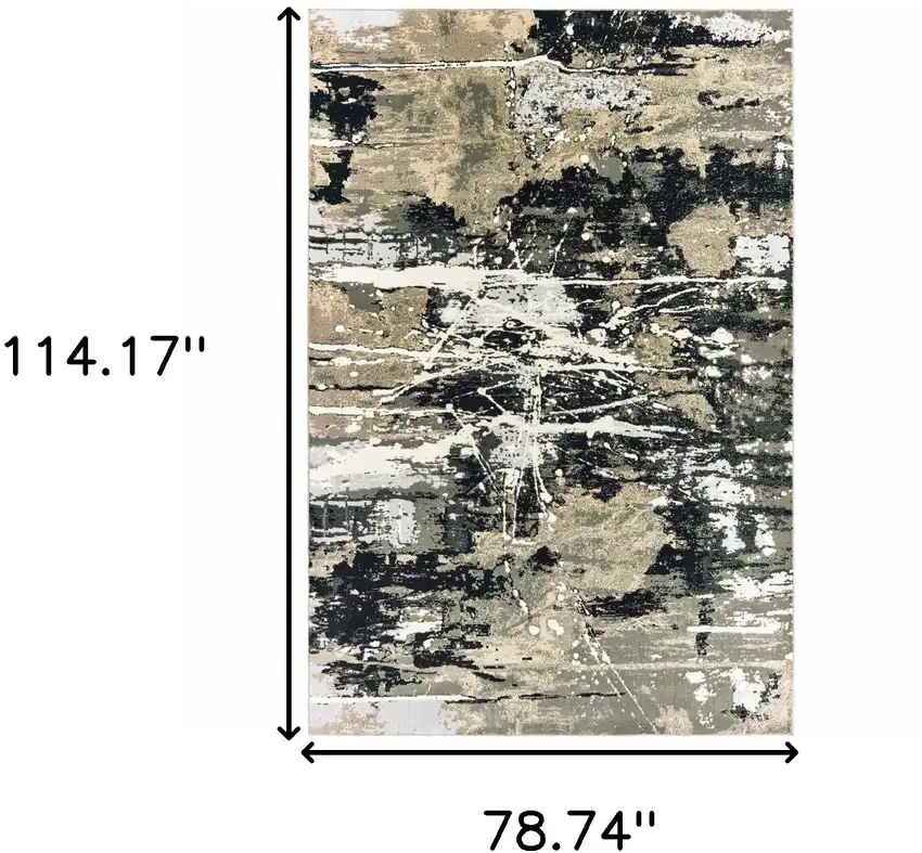 Black Gold Grey And Ivory Abstract Power Loom Stain Resistant Area Rug Photo 9