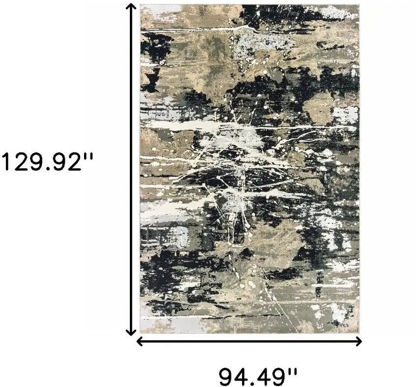 Black Gold Grey And Ivory Abstract Power Loom Stain Resistant Area Rug Photo 9