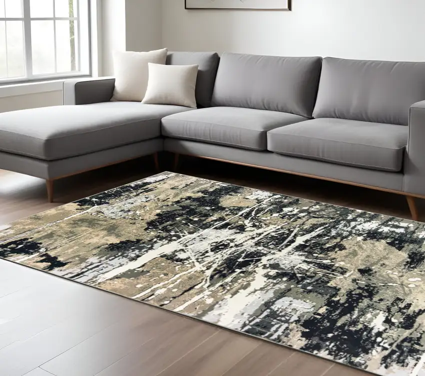 Black And Gold Abstract Area Rug Photo 1
