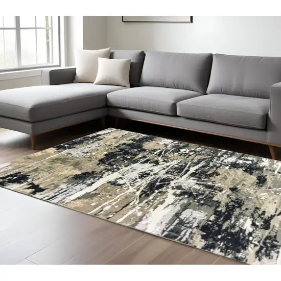 Black Gold Grey And Ivory Abstract Power Loom Stain Resistant Area Rug Photo 1