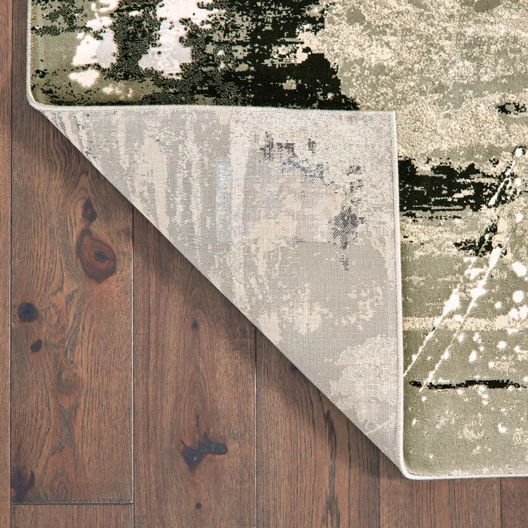 Black Gold Grey And Ivory Abstract Power Loom Stain Resistant Runner Rug Photo 5