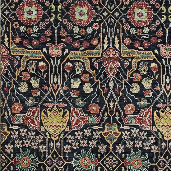 Black Gold Teal And Red Floral Washable Area Rug With UV Protection Photo 2