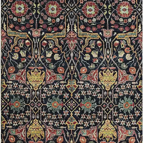 Black Gold Teal And Red Floral Washable Area Rug With UV Protection Photo 3