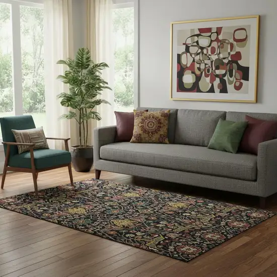 Black Gold Teal And Red Floral Washable Area Rug With UV Protection Photo 2