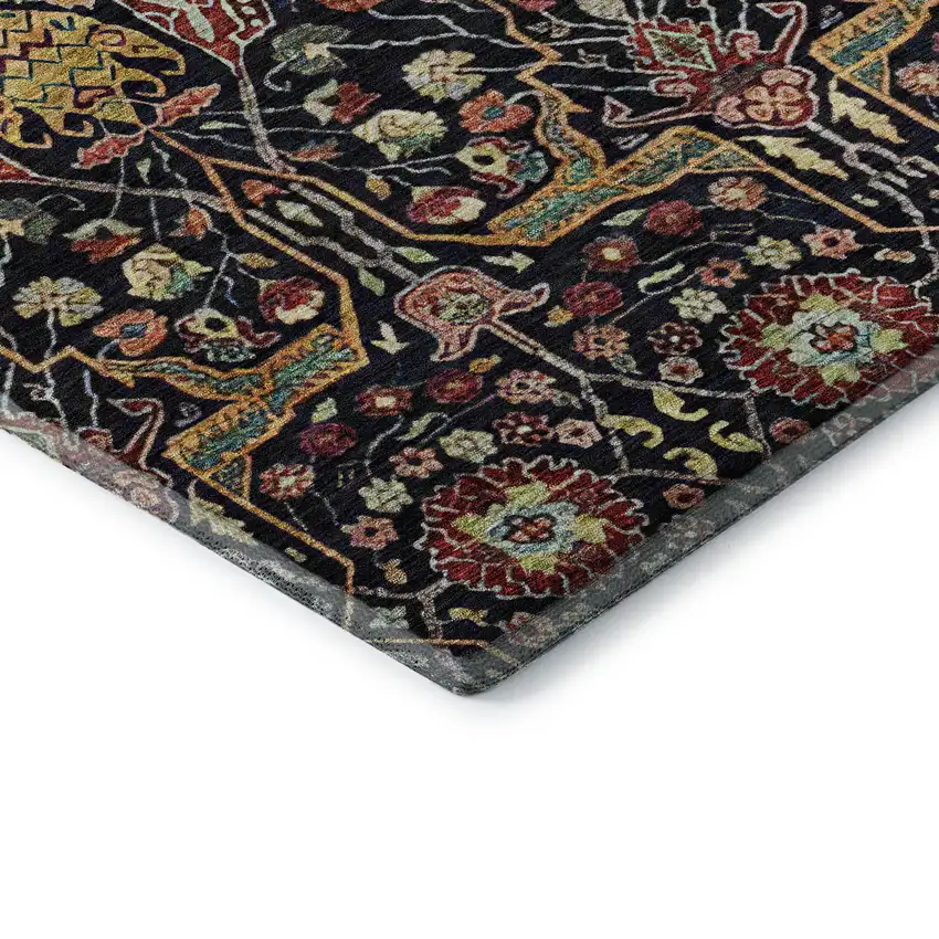 Black Gold Teal And Red Floral Washable Area Rug With UV Protection Photo 7