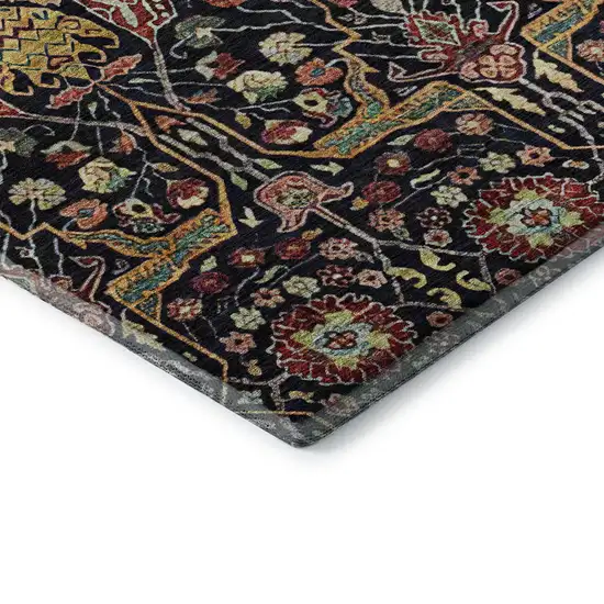 Black Gold Teal And Red Floral Washable Area Rug With UV Protection Photo 7