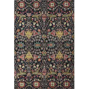 Photo of Black Gold Teal And Red Floral Washable Area Rug With UV Protection