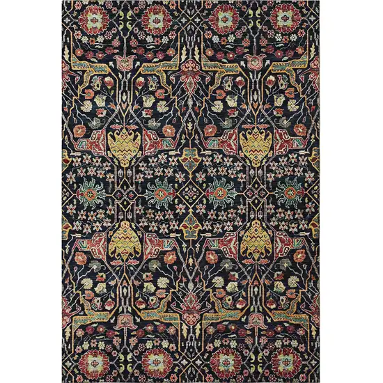 Black Gold Teal And Red Floral Washable Area Rug With UV Protection Photo 3