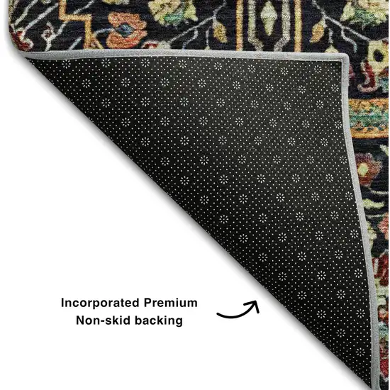 Black Gold Teal And Red Floral Washable Area Rug With UV Protection Photo 6