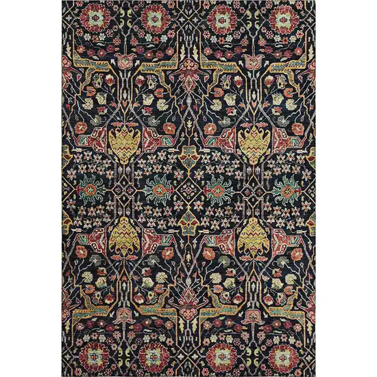 Black Gold Teal And Red Floral Washable Area Rug With UV Protection Photo 1