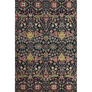 Photo of Black Gold Teal And Red Floral Washable Area Rug With UV Protection