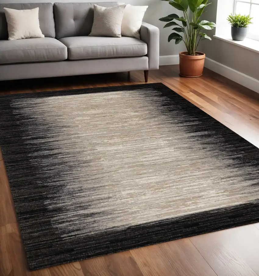 Black Gray And Beige Abstract Area Rug Photo 1