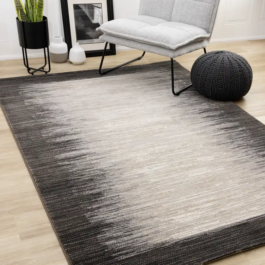 Black Gray And Beige Abstract Area Rug Photo 6