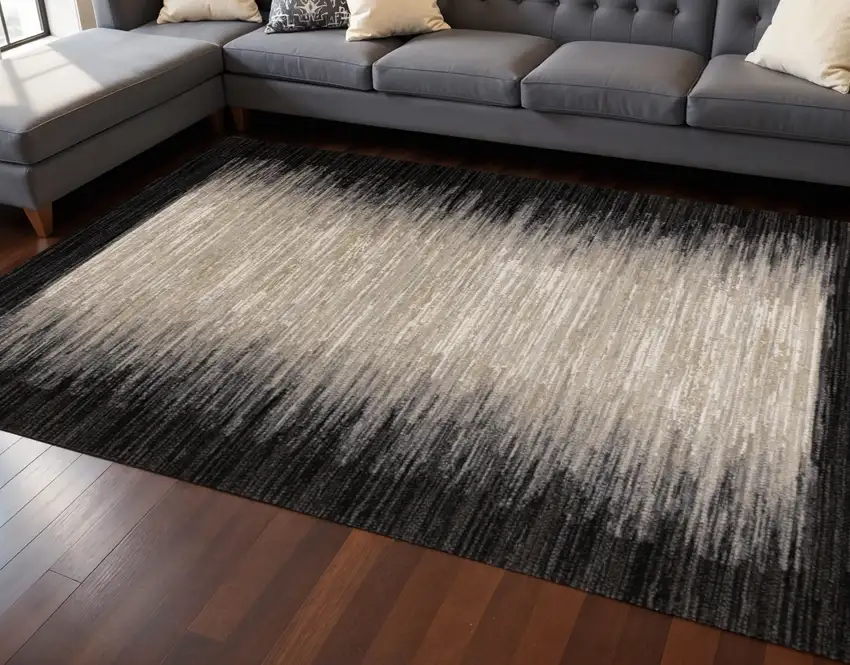Black Gray And Beige Abstract Area Rug Photo 1