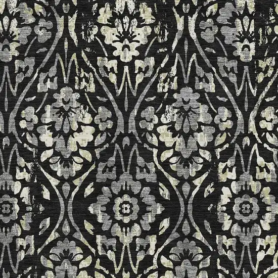 Black Gray And Beige Floral Washable Area Rug With UV Protection Photo 4