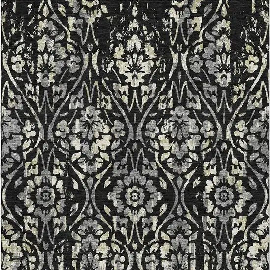 Black Gray And Beige Floral Washable Area Rug With UV Protection Photo 5
