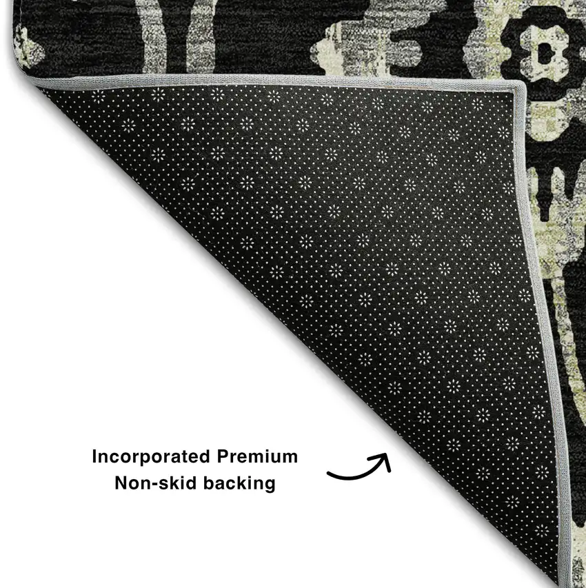Black Gray And Beige Floral Washable Area Rug With UV Protection Photo 8