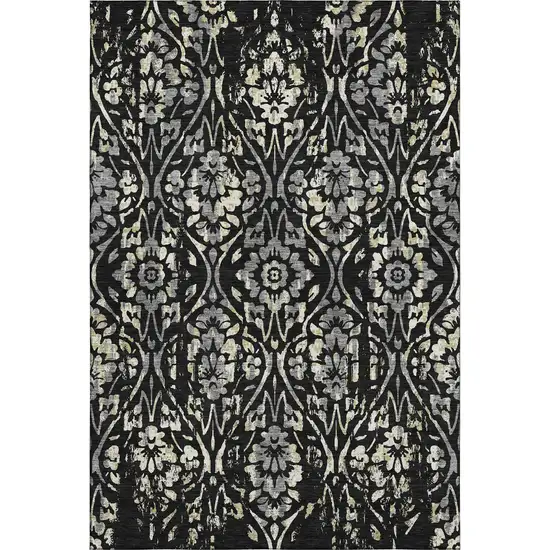Black Gray And Beige Floral Washable Area Rug With UV Protection Photo 7