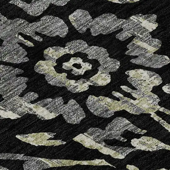 Black Gray And Beige Floral Washable Area Rug With UV Protection Photo 3