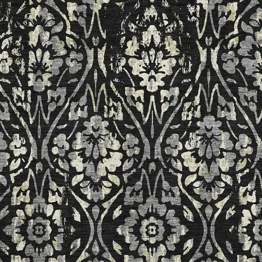 Black Gray And Beige Floral Washable Area Rug With UV Protection Photo 3
