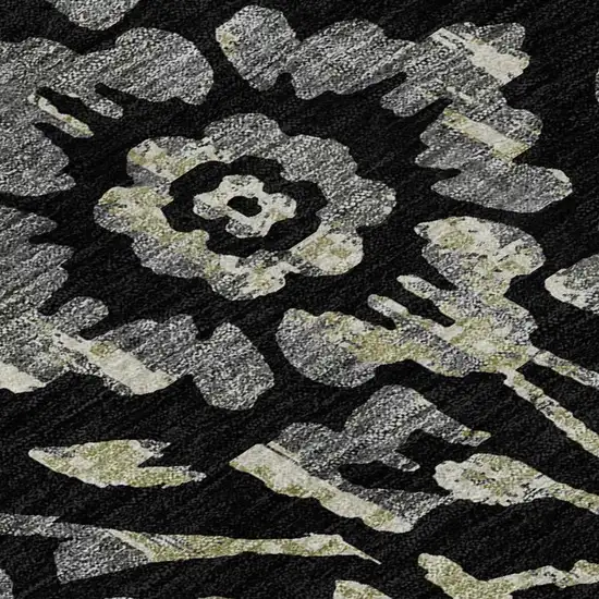 Black Gray And Beige Floral Washable Area Rug With UV Protection Photo 3