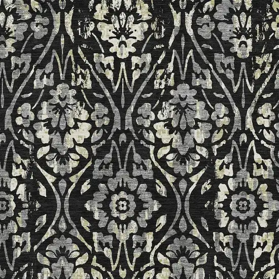 Black Gray And Beige Floral Washable Area Rug With UV Protection Photo 3