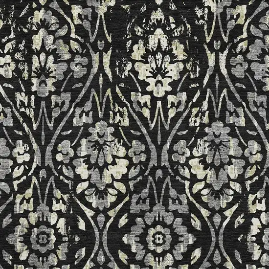 Black Gray And Beige Floral Washable Area Rug With UV Protection Photo 3