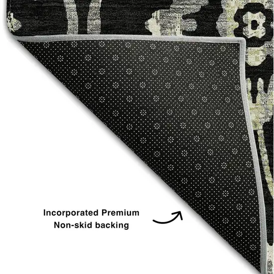 Black Gray And Beige Floral Washable Area Rug With UV Protection Photo 8