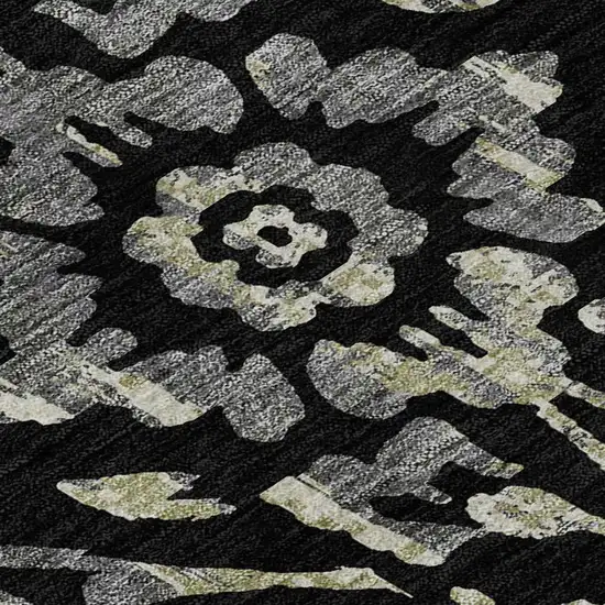 Black Gray And Beige Floral Washable Area Rug With UV Protection Photo 3
