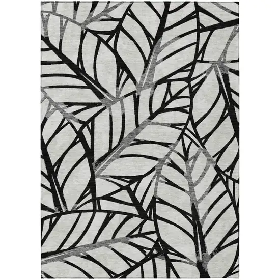 Black Gray And Beige Floral Washable Indoor Outdoor Area Rug Photo 1