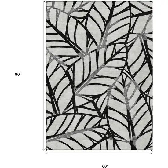 Black Gray And Beige Floral Washable Indoor Outdoor Area Rug Photo 3